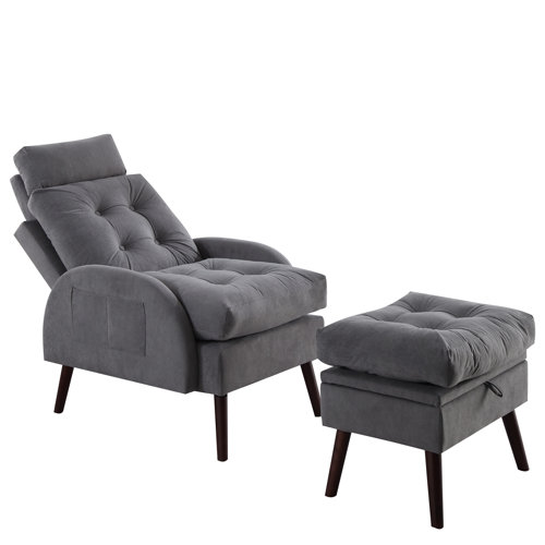 Oliver Kerionna Upholstered Chaise Lounge Chair with Storage Ottoman with Adjustable